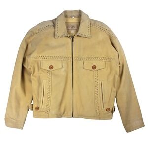 Vintage 80s Leather Ranch Jacket Mens S Whipstitch Western Cowboy Tan